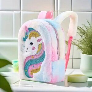 Rainbow Colored Unicorn Furry Mini Backpack NWT​